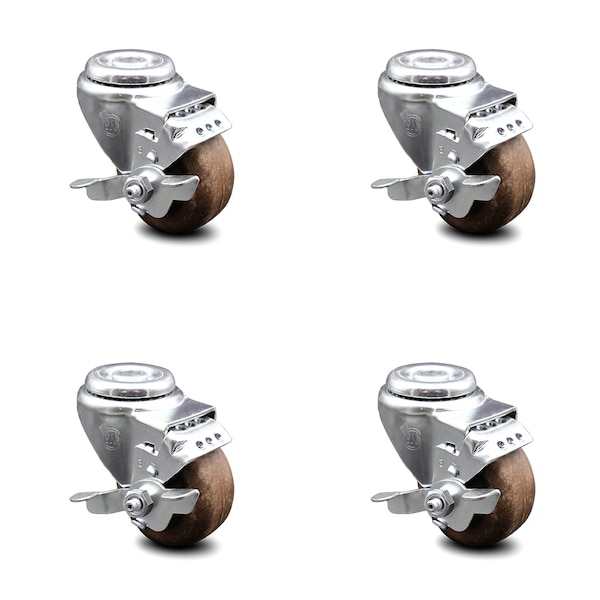 Service Caster 3 Inch High Temp Glass Filled Nylon Wheel Swivel Bolt Hole Caster Set with Brake SCC-BH20S314-GFNSHT-TLB-4 - main